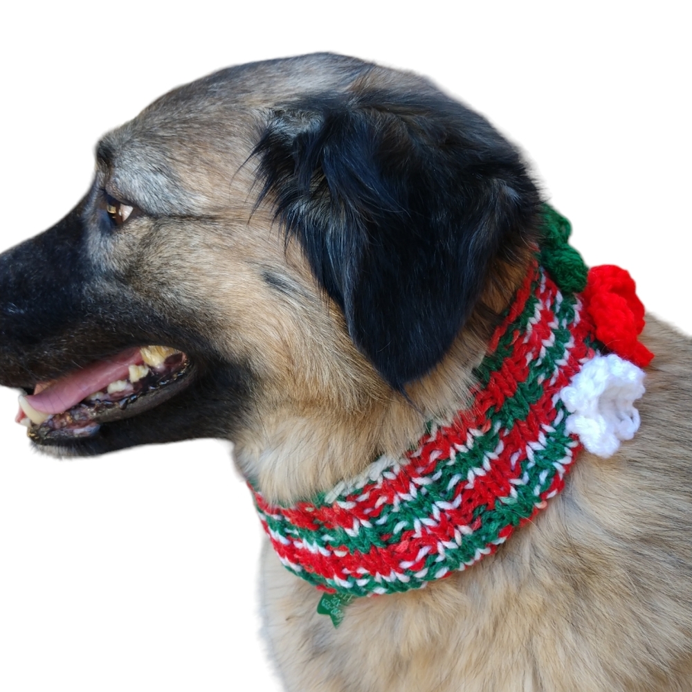 Pet Dog Collar Cover Hand Crafted Large Christmas Red White Green Accessory